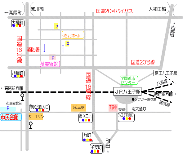 八王子市民会館の地図